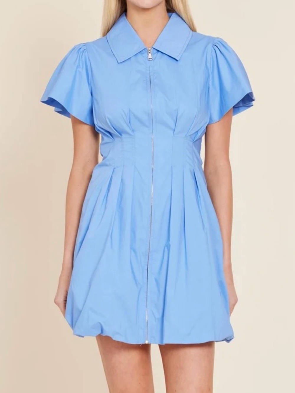 Dolce Cabo Bubble Dress with Zipper in Light Blue